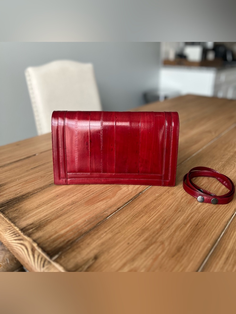 Vintage Genuine Eel Skin Leather Shoulder Bag/Clutch - Made in Korea
